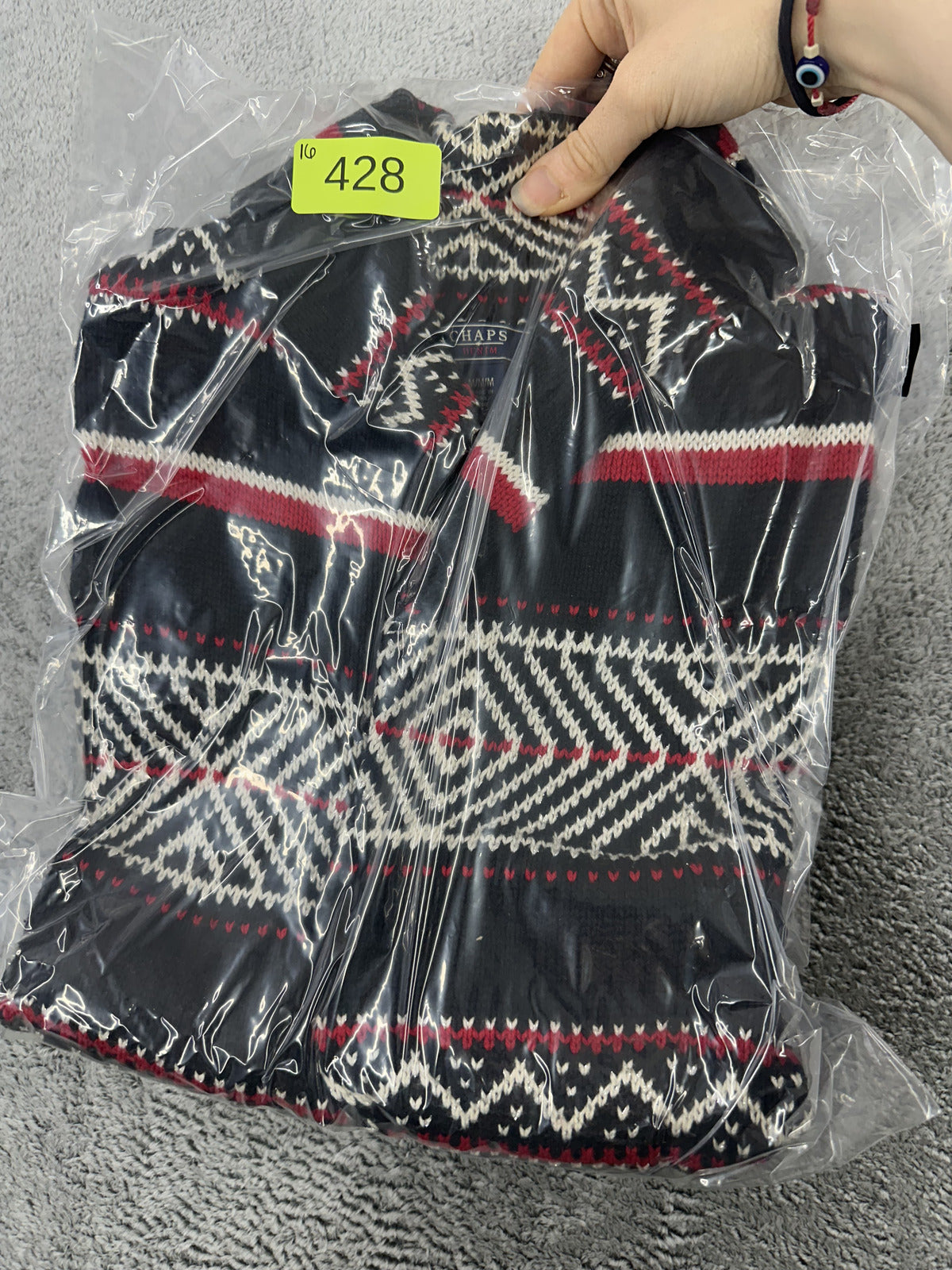 Chaps Geometric Southwestern Sweater Vest with Toggle Closure Black Red White