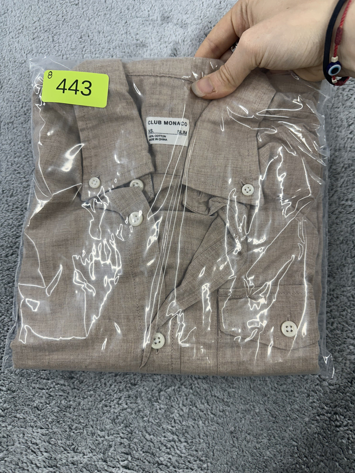 Club Monaco Slim Fit Linen Button Down Shirt Cream Brown Minimalist