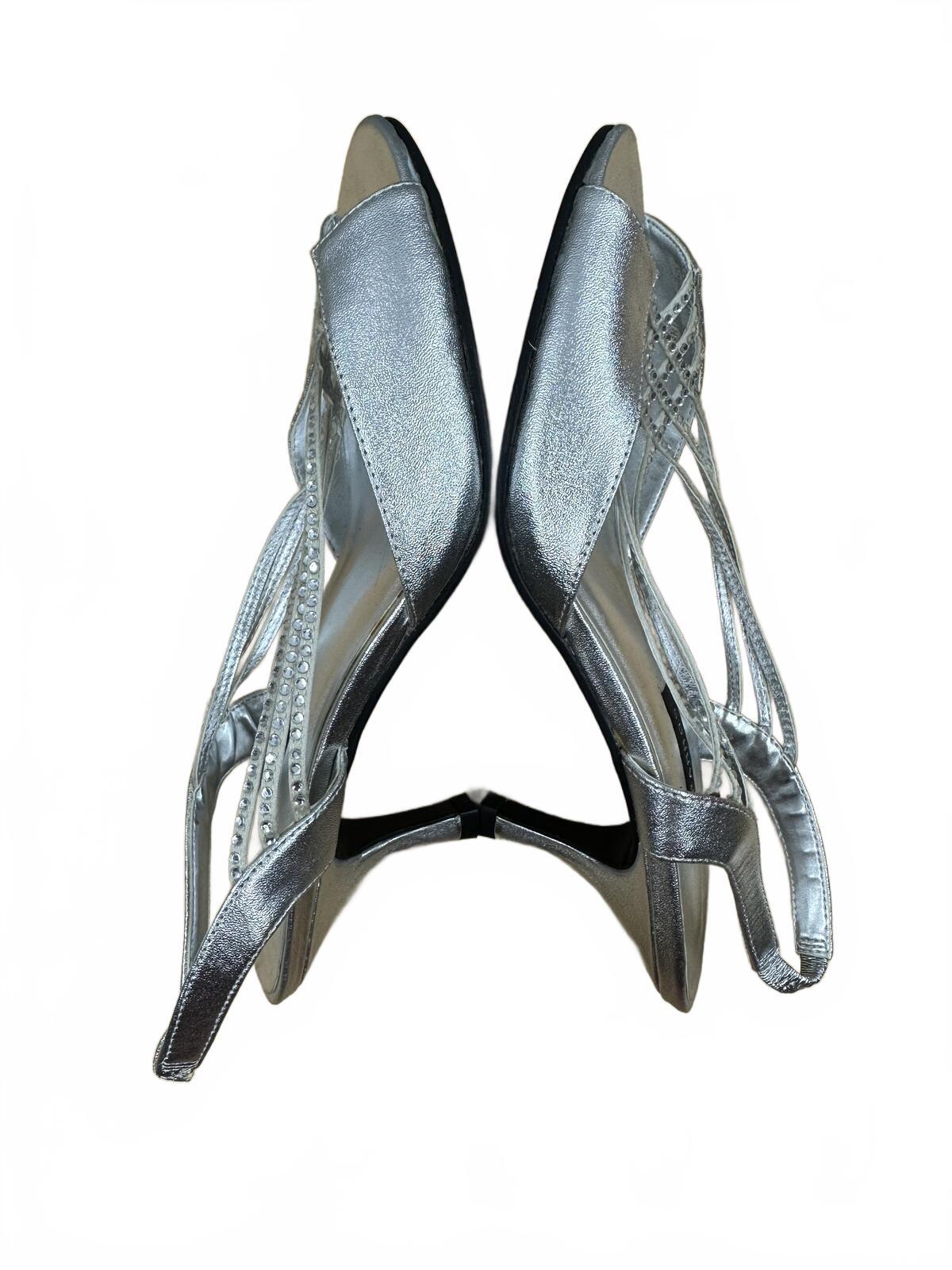 Caparros Silver Slingback Heels Elegant Metallic Strappy Open Toe Sandals