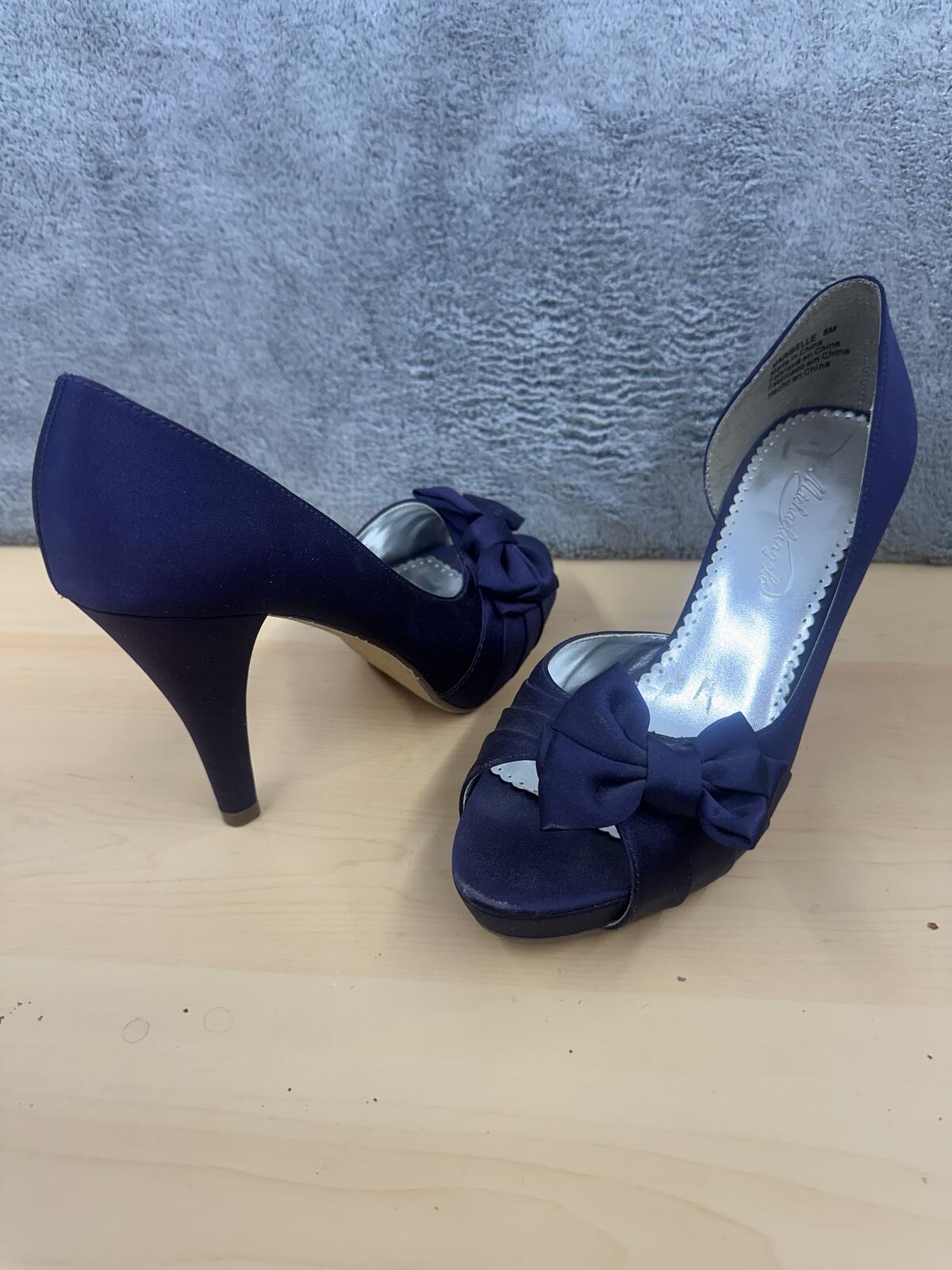 Michaelangelo Deep Purple Satin Peep Toe Heels with Bow Detail Elegant Feminine