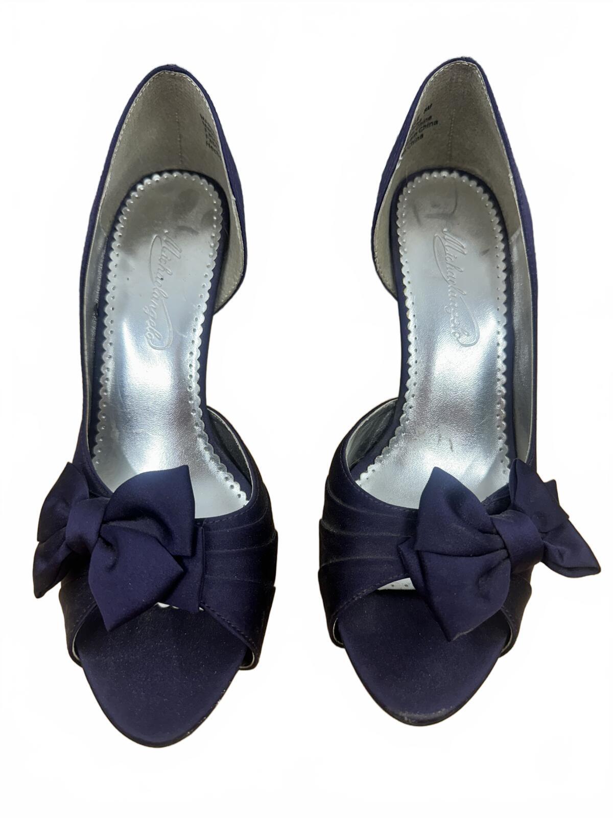 Michaelangelo Deep Purple Satin Peep Toe Heels with Bow Detail Elegant Feminine