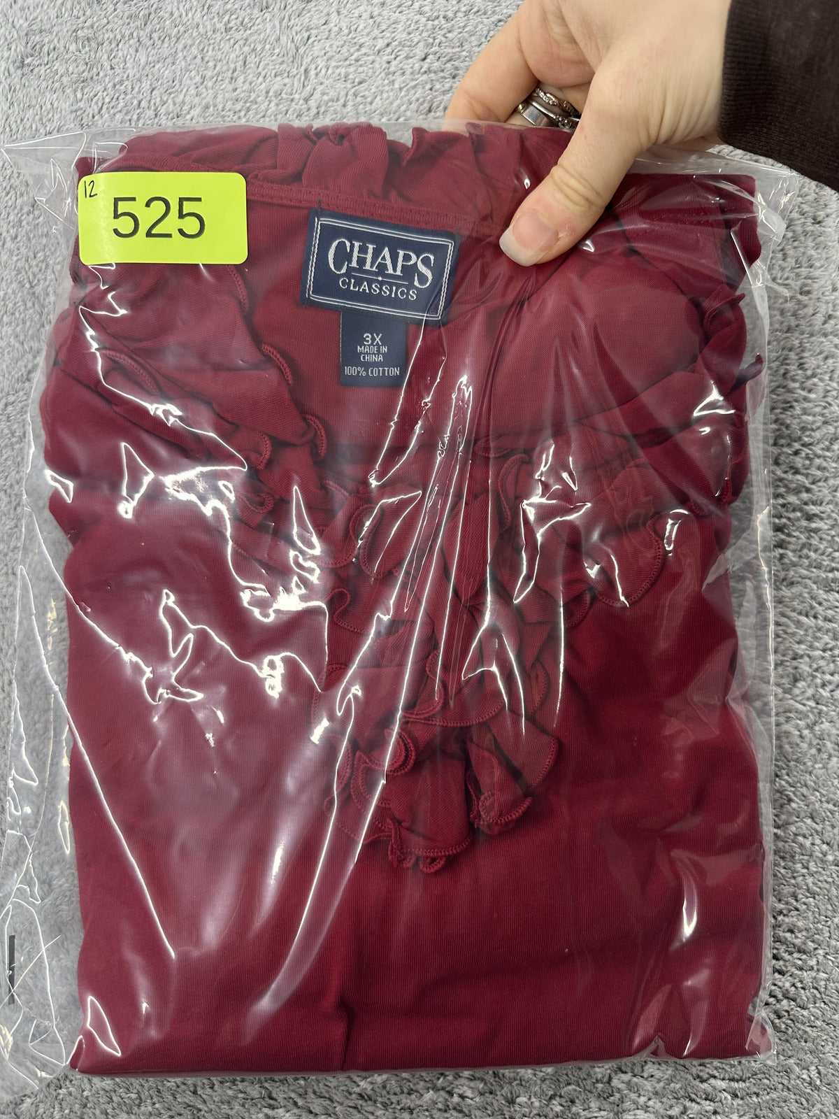 Chaps Classics Red Ruffle V Neck Long Sleeve Cotton Top Casual Feminine Blouse