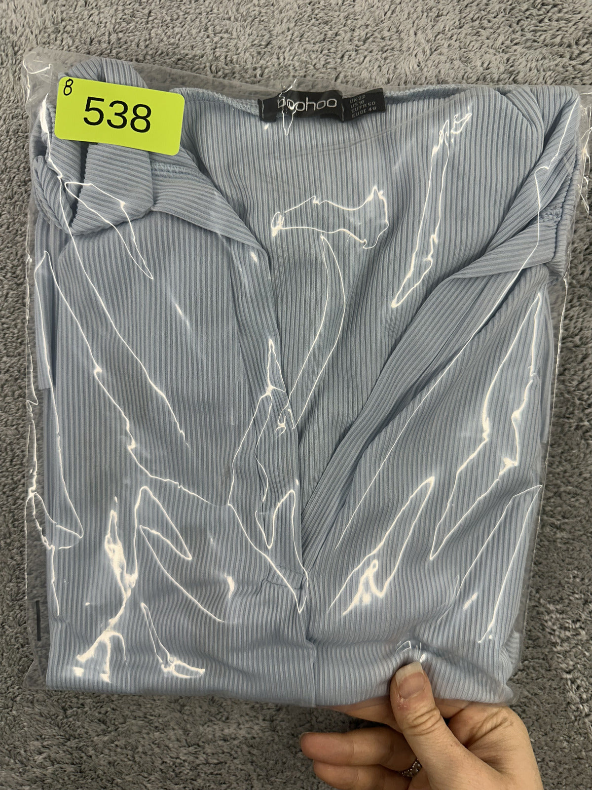 Boohoo Light Blue Long Sleeve Collared Top with Flared Sleeves
