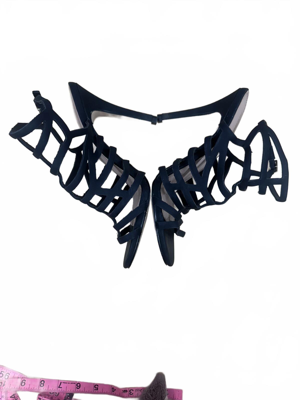 Material Girl Black Strappy High Heel Sandals Elegant Cage Design Party