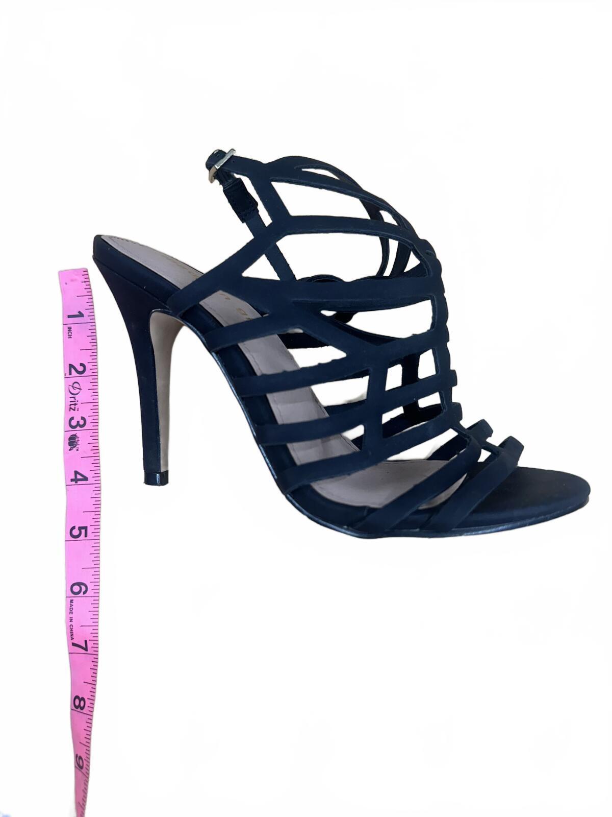 Material Girl Black Strappy High Heel Sandals Elegant Cage Design Party