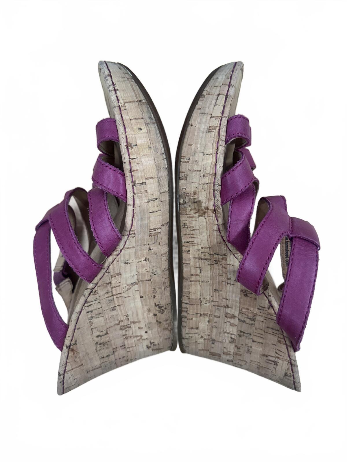 Born Pink Purple Leather Wedge Sandals with Cork Heel