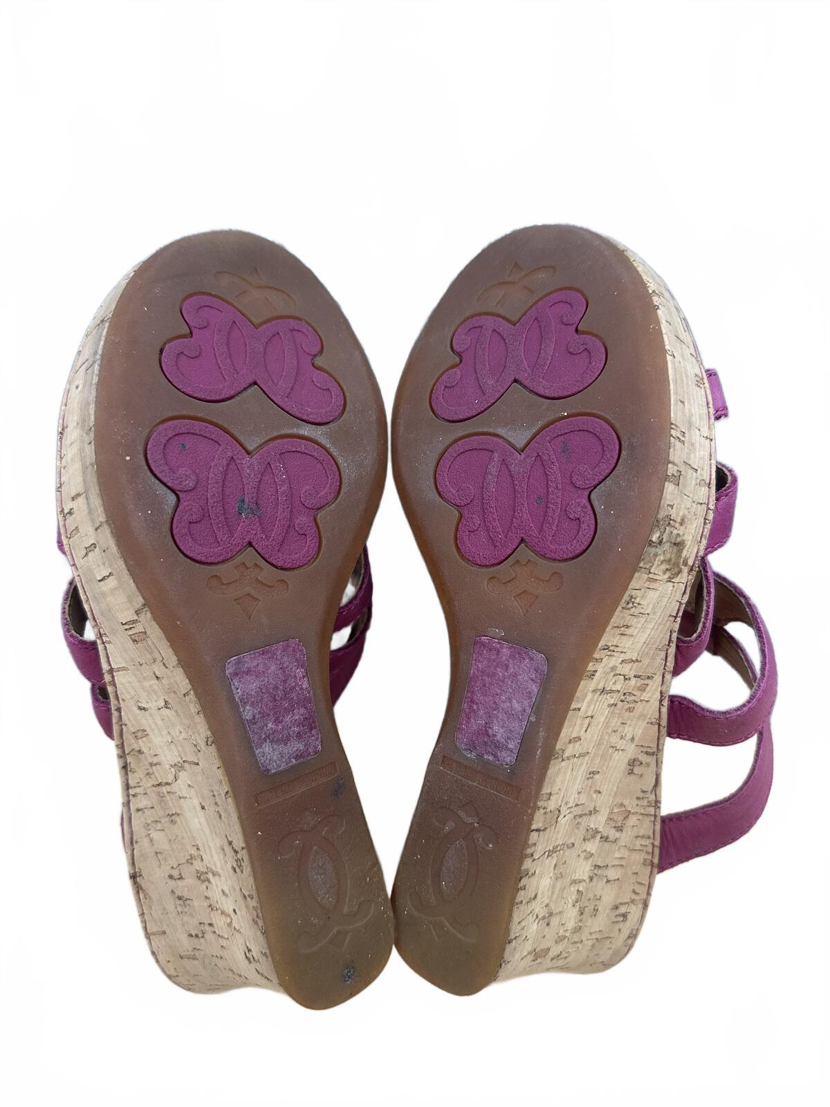 Born Pink Purple Leather Wedge Sandals with Cork Heel