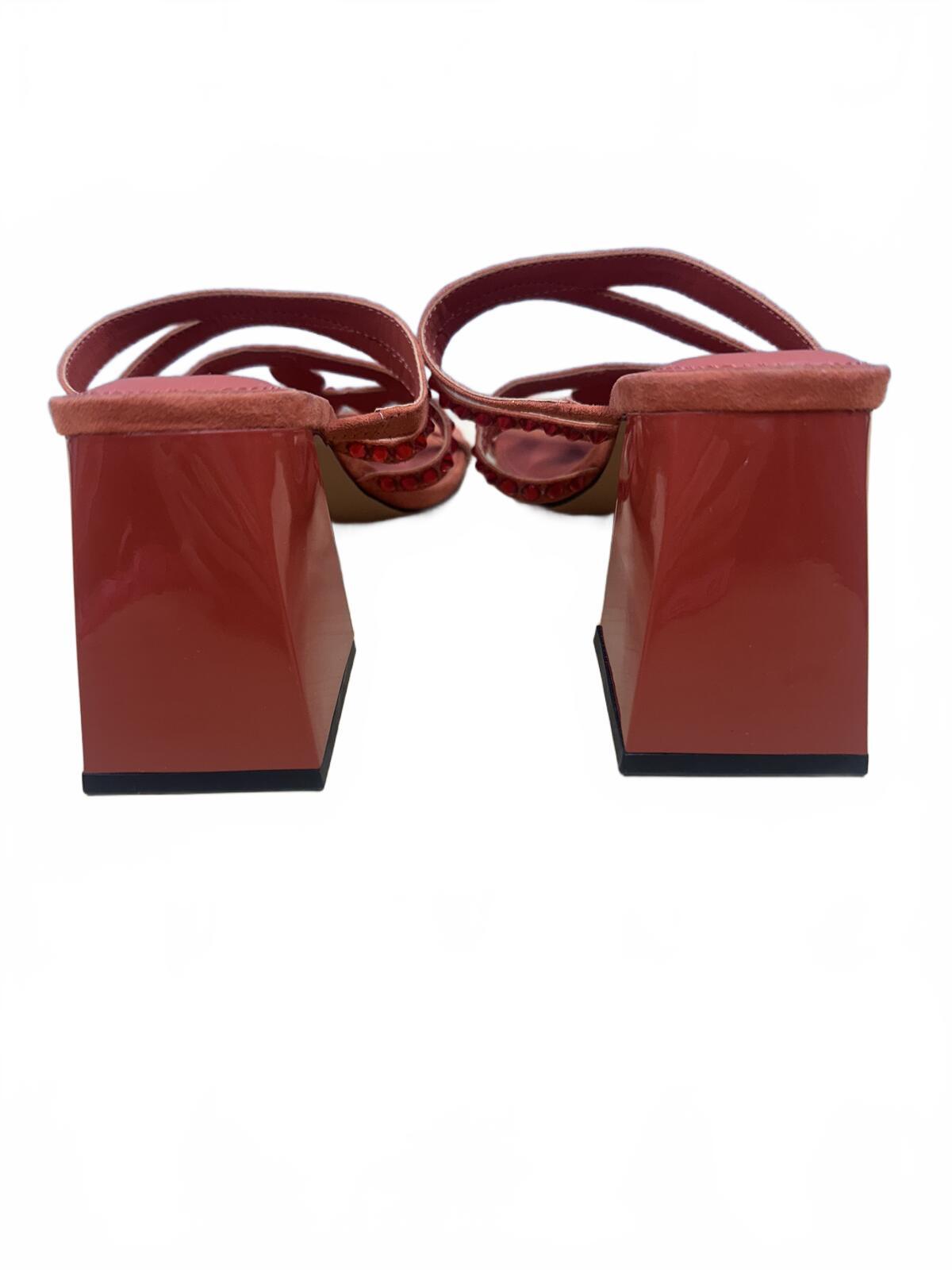 Katy Perry Red Orange Gem Embellished Block Heel Sandals