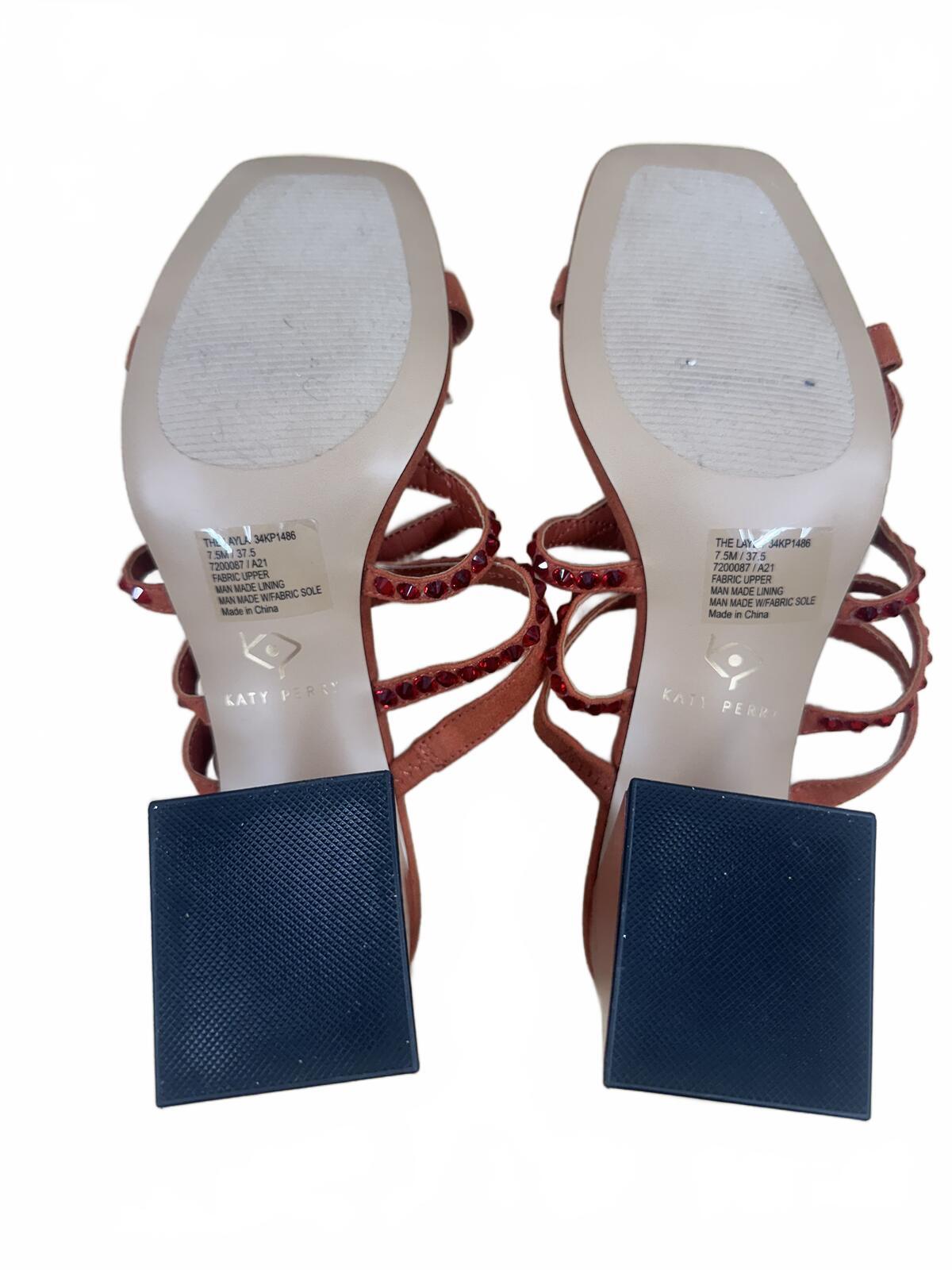 Katy Perry Red Orange Gem Embellished Block Heel Sandals