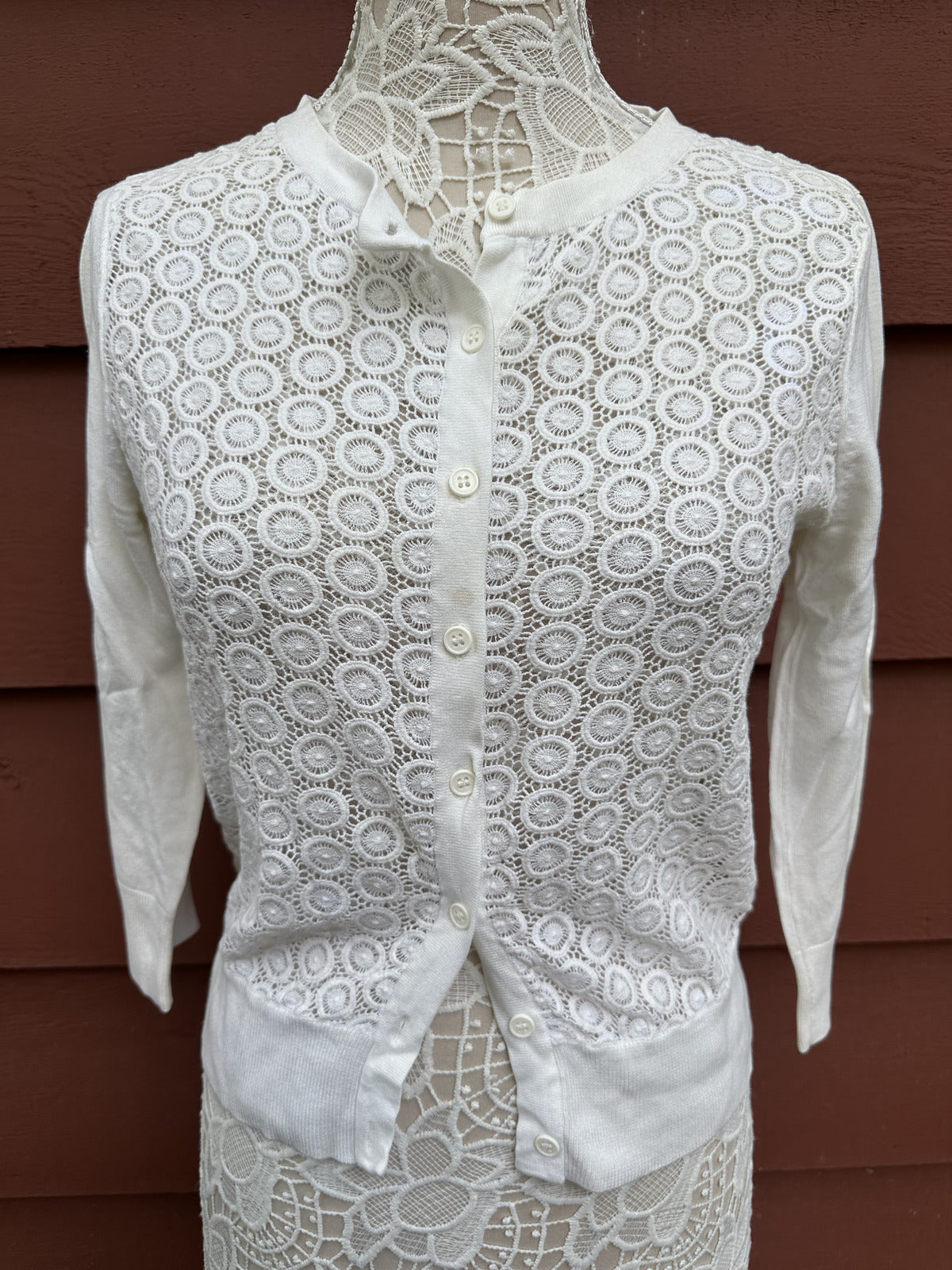 Premise Studio White Crochet Lace Cardigan Bohemian Fairycore Coquette Girl