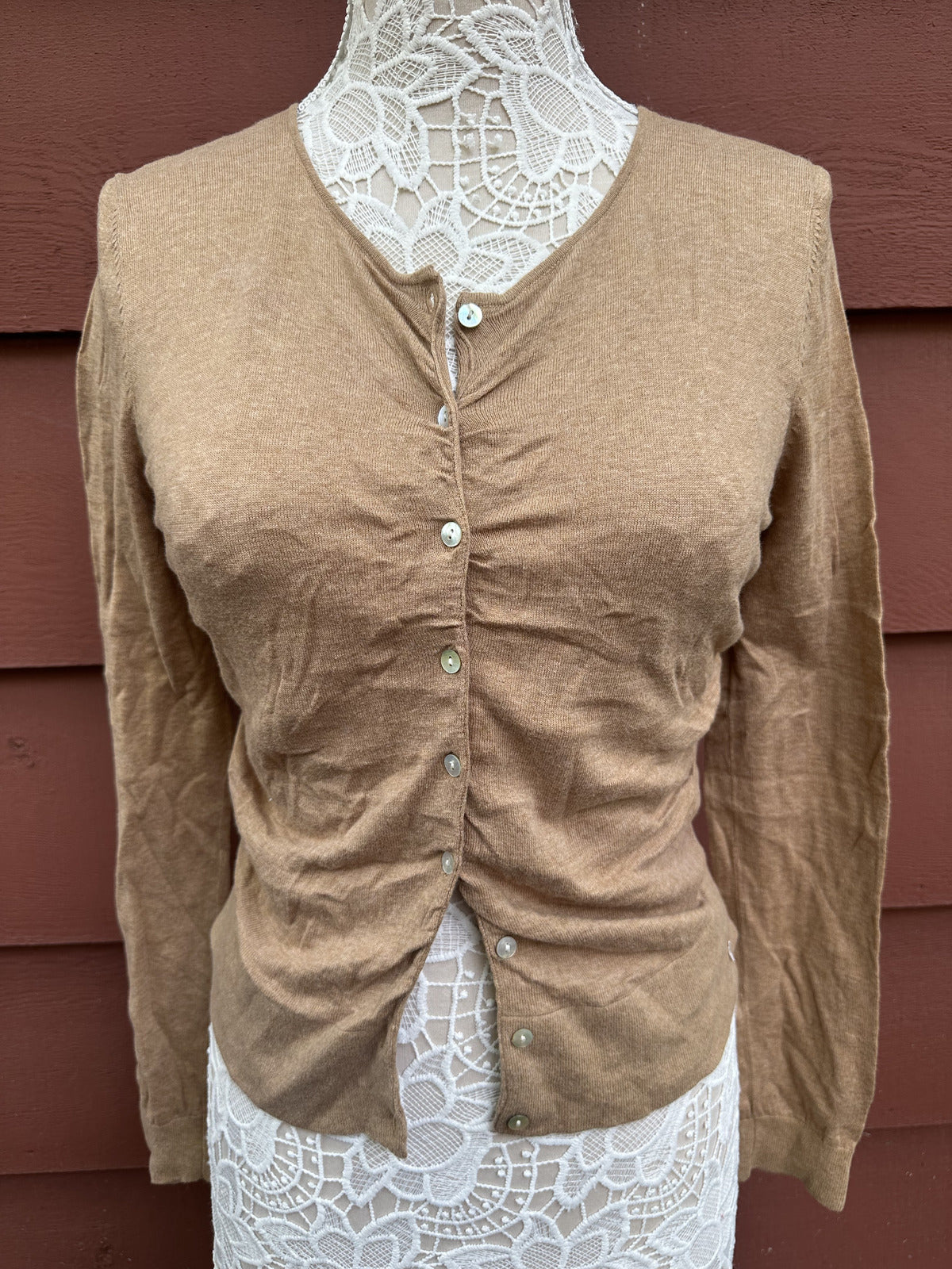 The Limited Golden Tan Cardigan Classic Preppy Minimalist Sweater