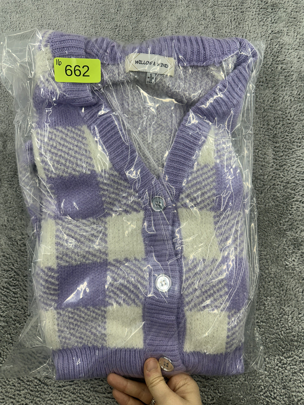Willow & Wind Lavender White Plaid Cropped Cardigan Sweater Soft Girl Pastel Y2K
