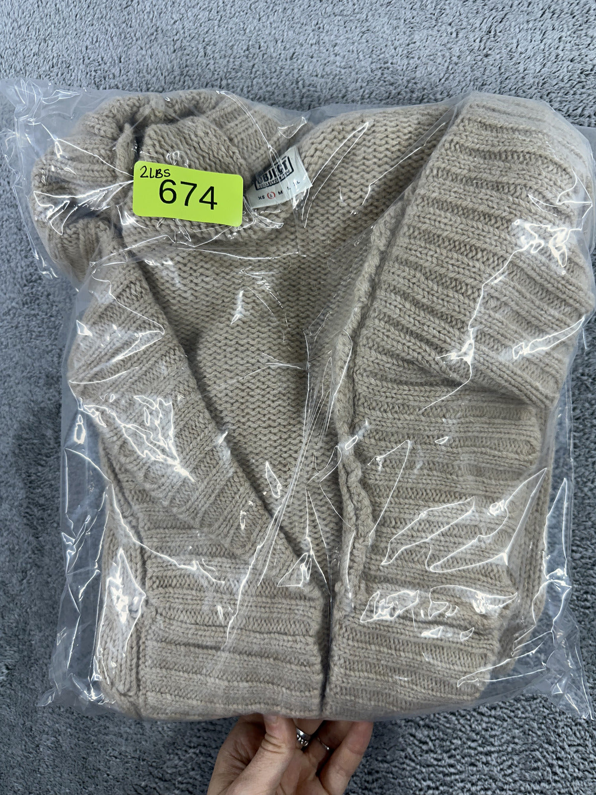 Object Cable Knit Cardigan Shawl Collar Open Front Tan Cream