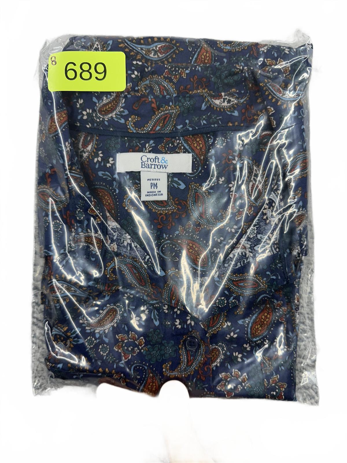 Croft & Barrow Blue Paisley Print Button Up Blouse Bohemian Retro Preppy Style