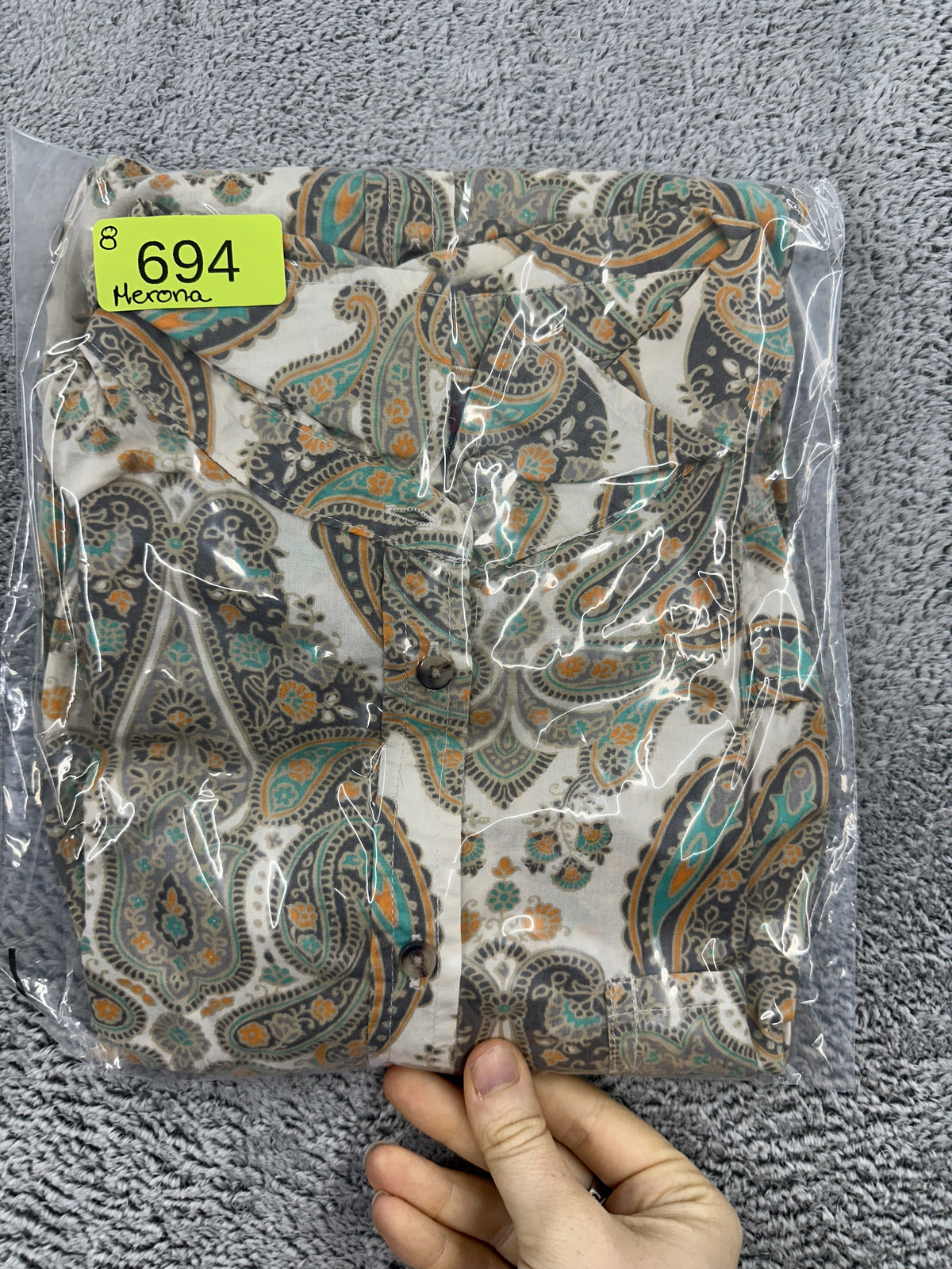 Merona Paisley Button Up Shirt in Beige and Green Vintage Bohemian
