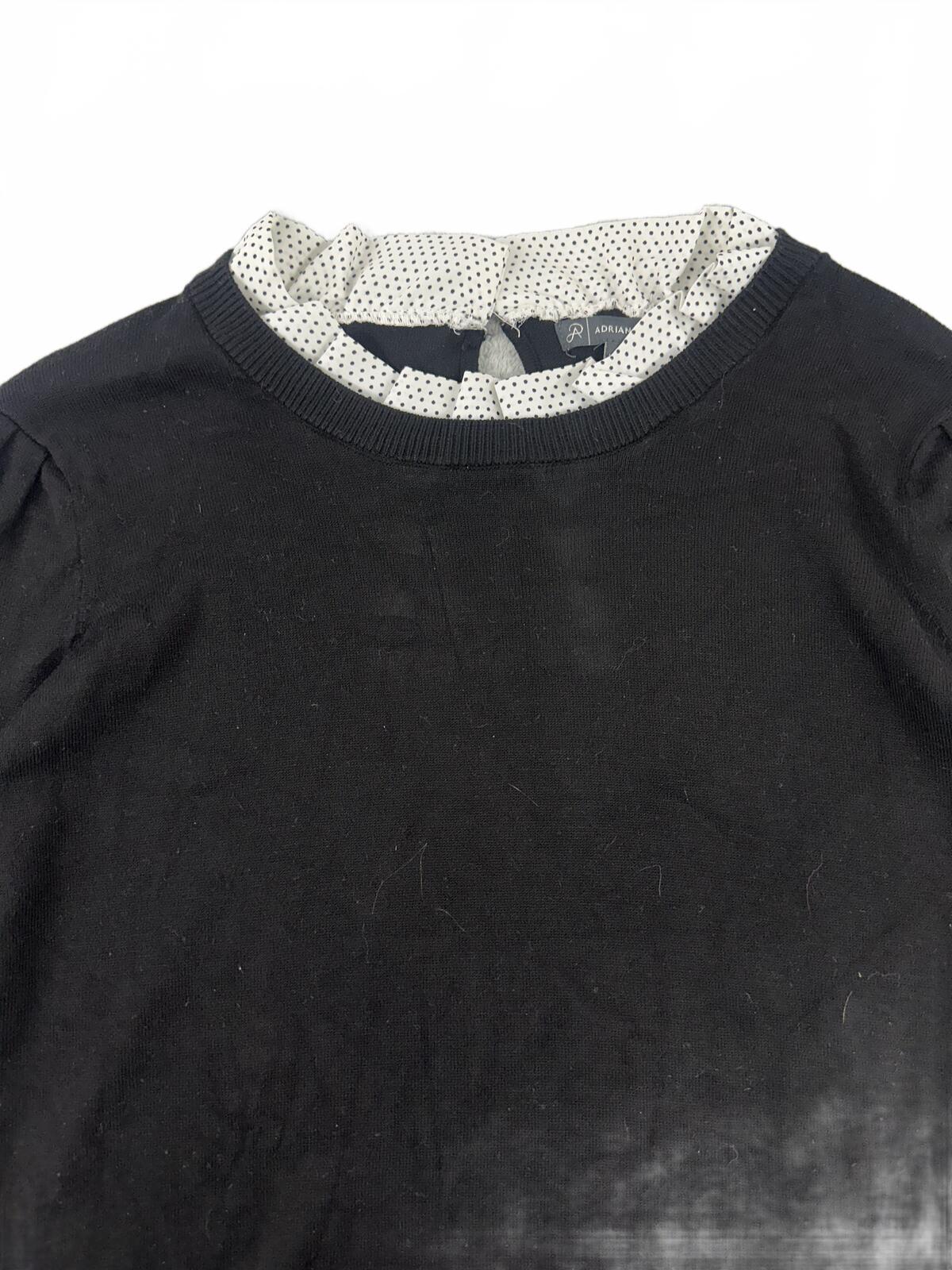 Adrianna Papell Layered Black Knit Sweater with White Polka Dot Underlayer