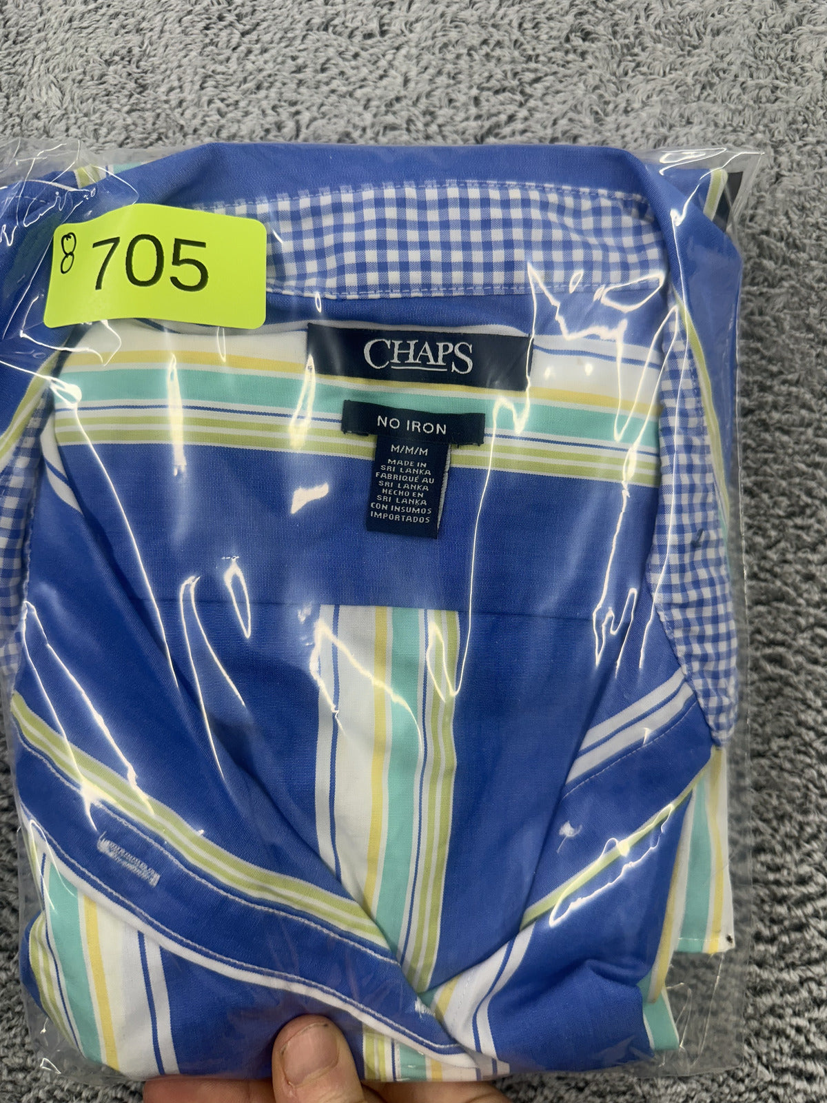 Chaps Vintage 70s Inspired Blue Cream Green Striped Button Up Shirt