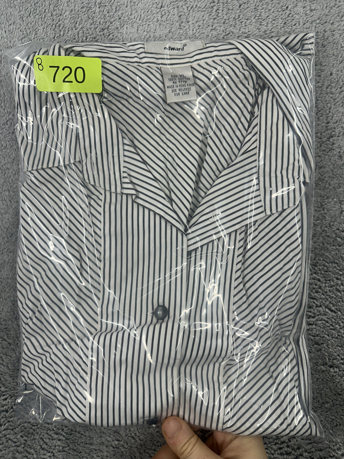 Vintage Edward Black and White Striped Cotton Shirt Classic Preppy Button Up