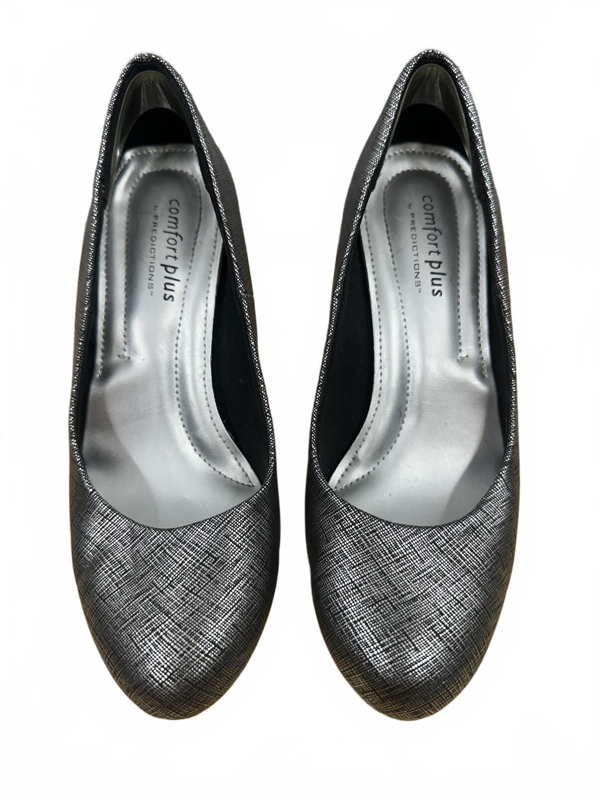 Comfort Plus Metallic Textured Pumps Silver Black Heels