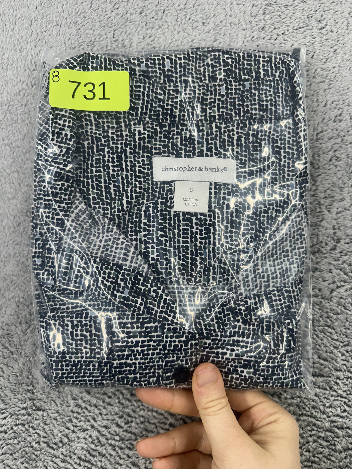 Christopher & Banks Long Sleeve Button Up Shirt Gray Blue Abstract Minimalist