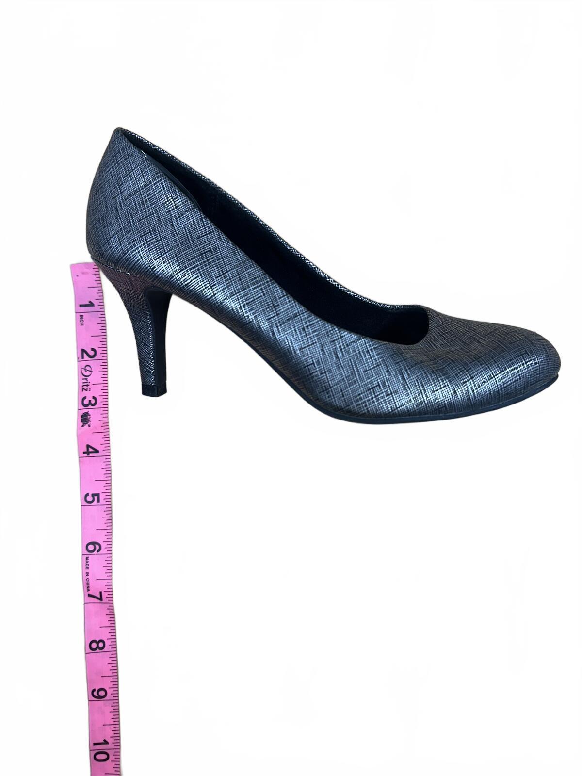 Comfort Plus Metallic Textured Pumps Silver Black Heels