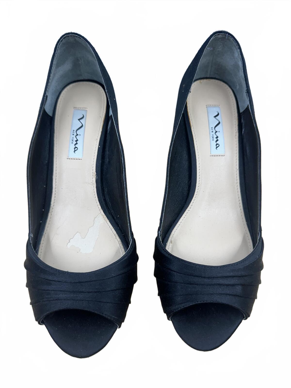 Nina Black Satin Peep Toe Kitten Heel Pumps Classic Elegant Formal