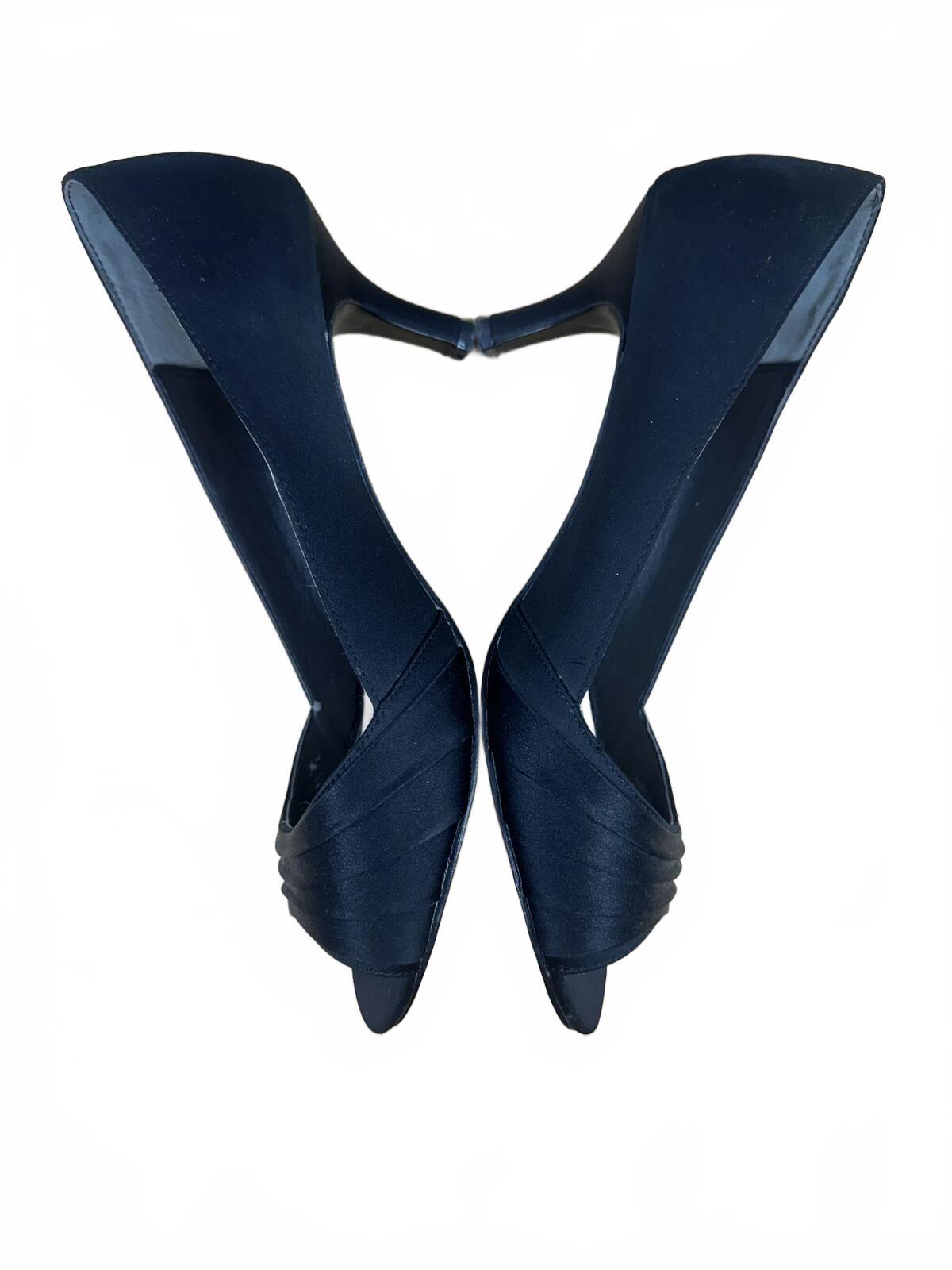 Nina Black Satin Peep Toe Kitten Heel Pumps Classic Elegant Formal