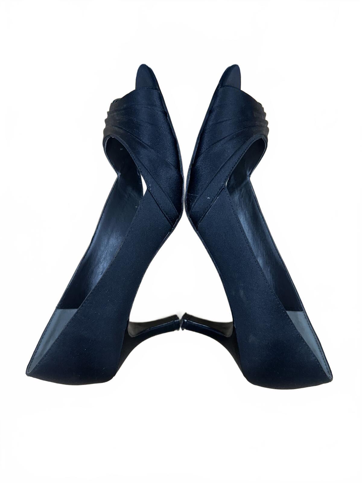 Nina Black Satin Peep Toe Kitten Heel Pumps Classic Elegant Formal