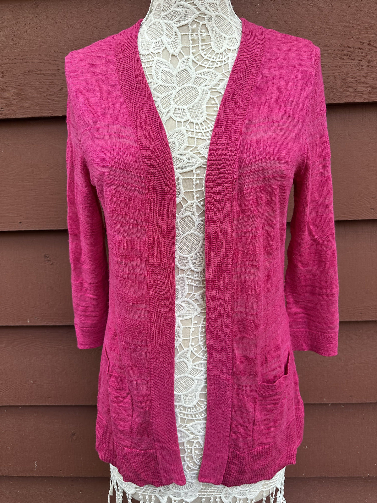 Croft & Barrow Pink Lightweight Knit Cardigan Open Front with Pockets