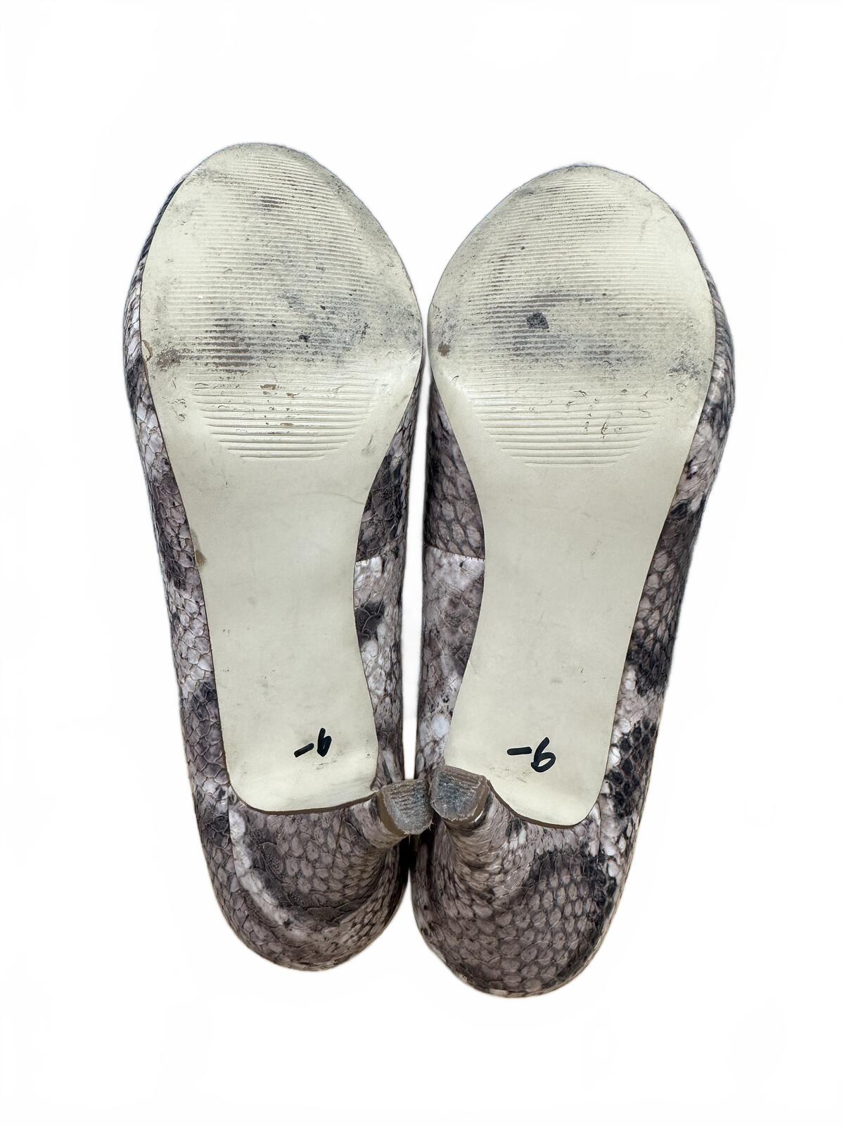 Fergalicious Faux Snakeskin Peep Toe Pumps Gray Black Mid Heel