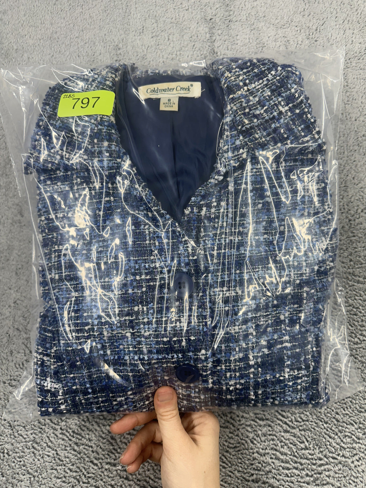 Coldwater Creek Blue Tweed Boucle Blazer Vintage Inspired Preppy Minimalist