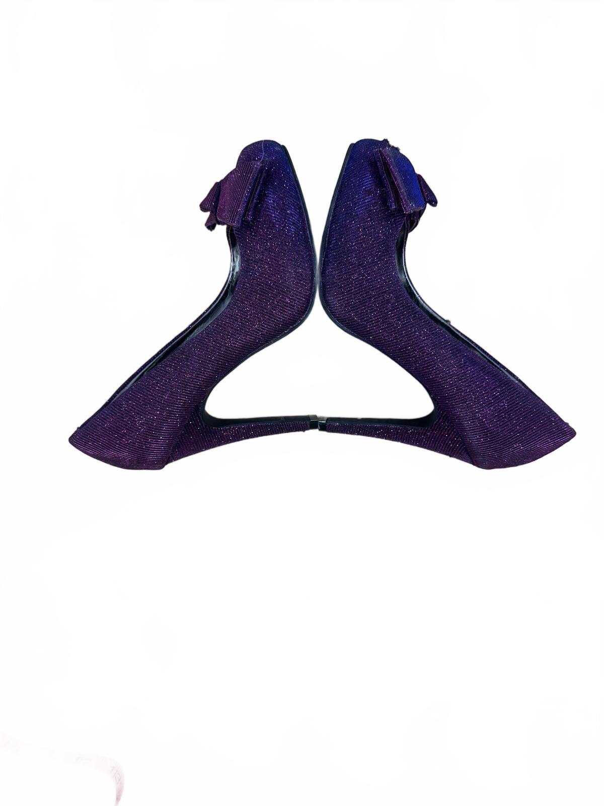 Sole Obsessions Purple Glitter High Heels with Bow Accent Glamorous Y2K Party