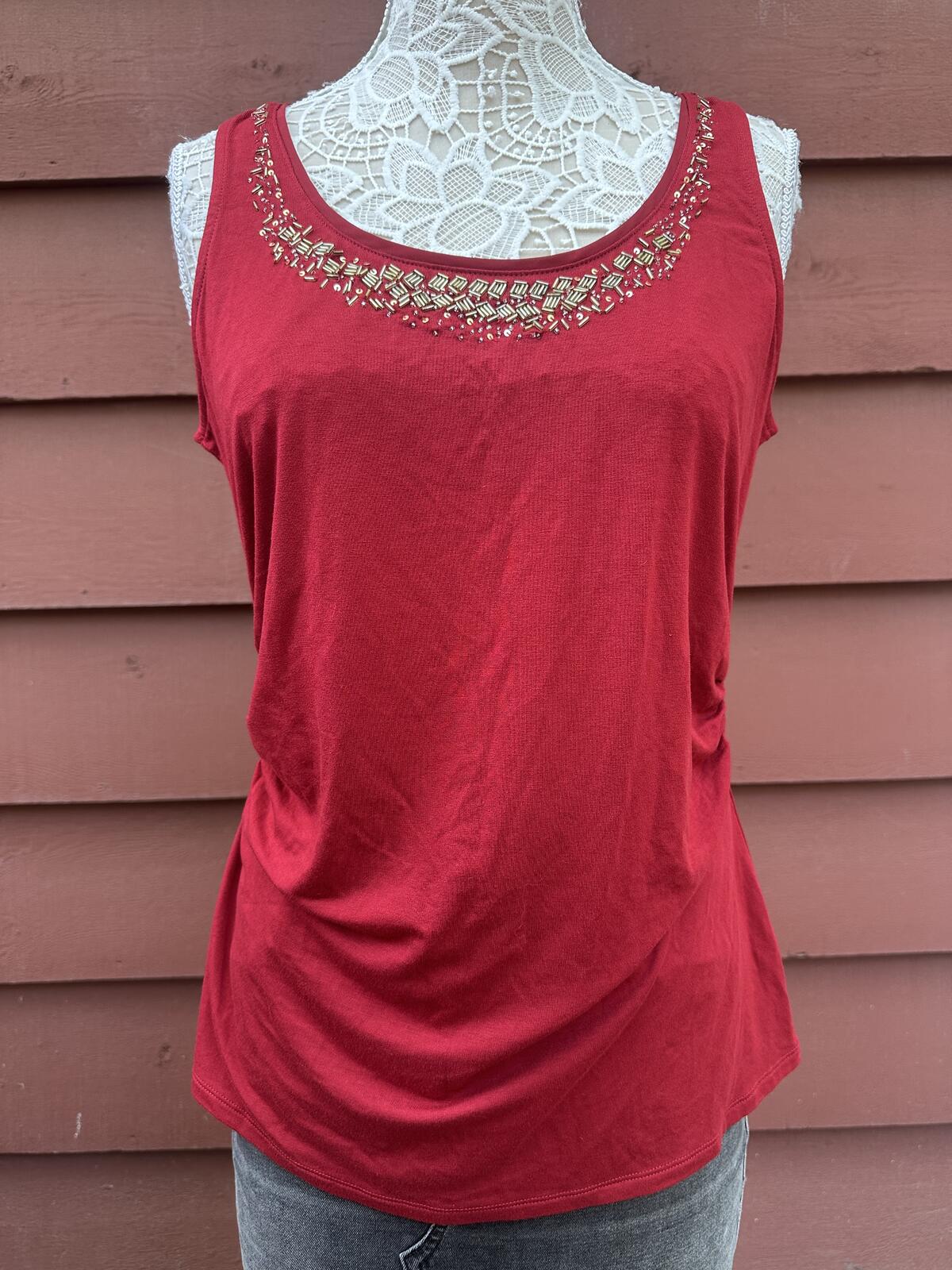 White House Black Market Red Embellished Tank Top