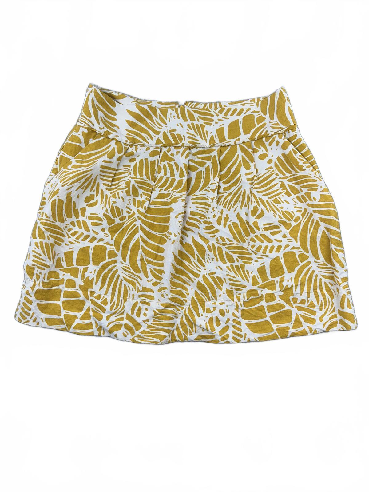 LOFT Yellow Leaf Print Linen Mini Skirt Bohemian Summer Casual A line Skirt