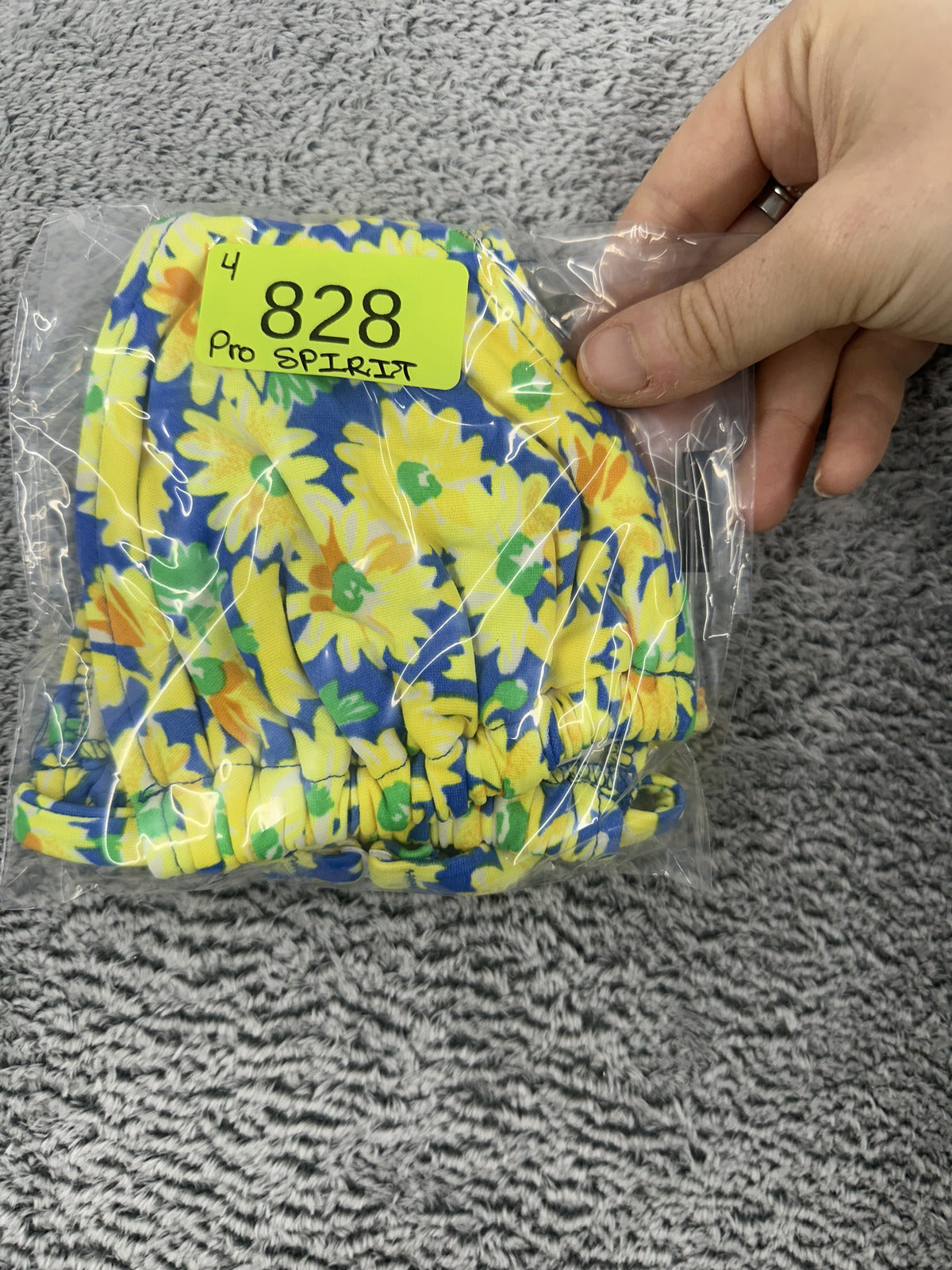 Pro Spirit Vintage Yellow Floral Triangle Bikini Top 90s Retro Summer Bohemian