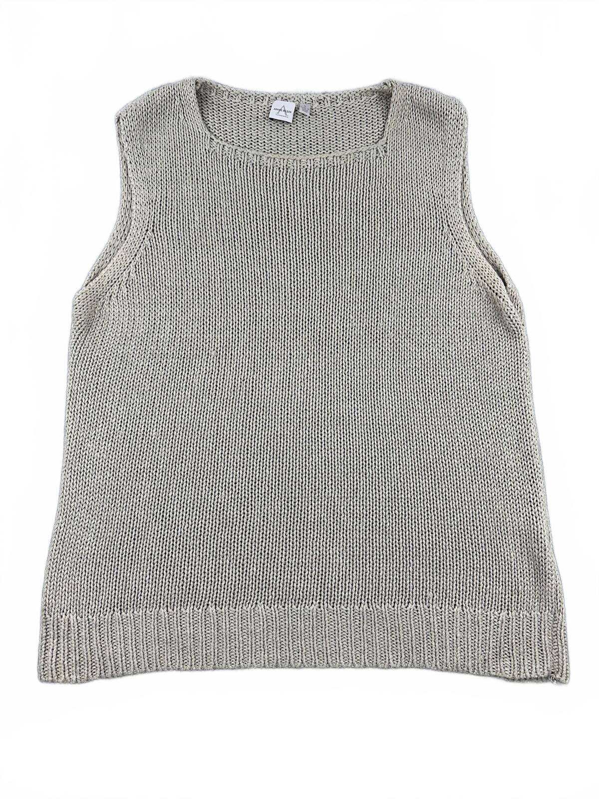 Anne Klein Classic Knit Sleeveless Sweater Vest in Light Gray Beige
