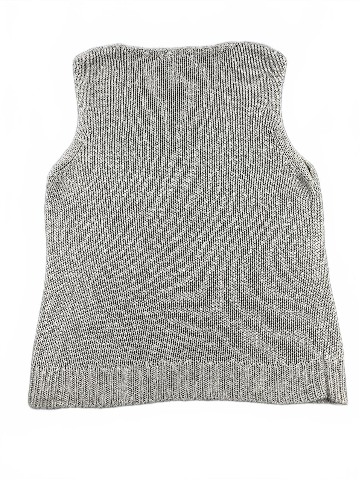 Anne Klein Classic Knit Sleeveless Sweater Vest in Light Gray Beige