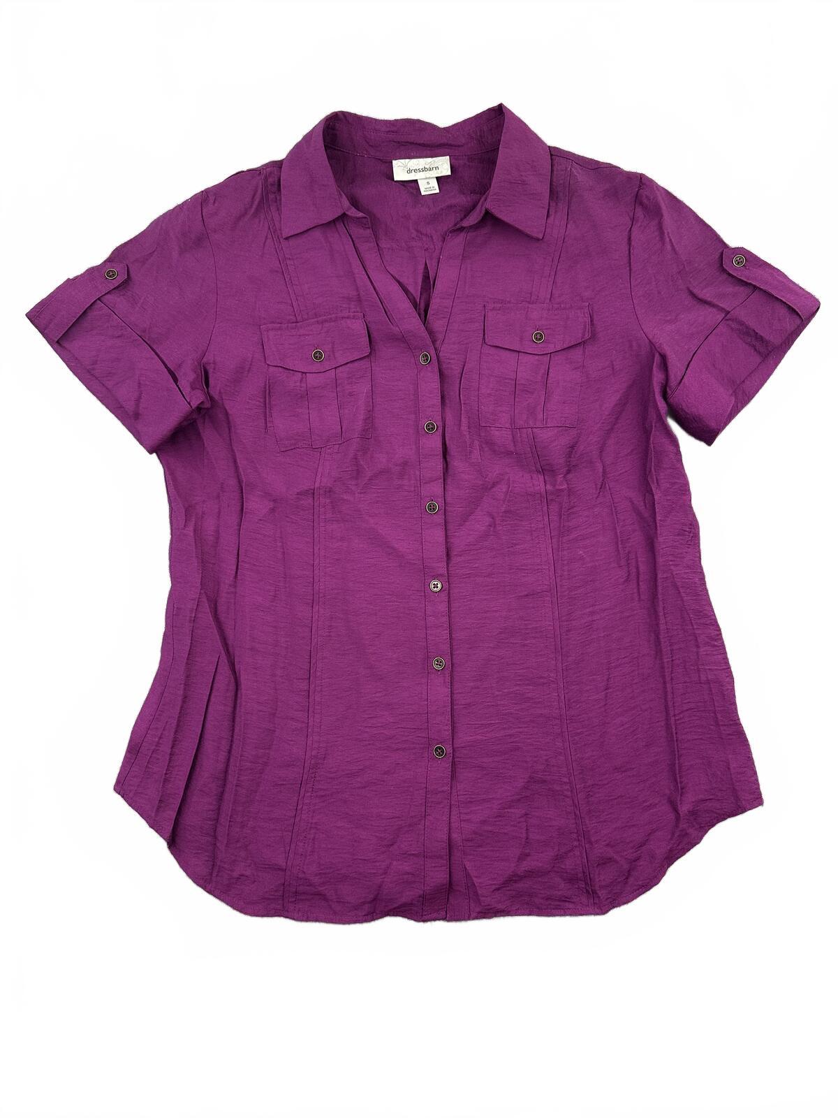 Dressbarn Purple Button Up Shirt Casual Classic Utility Style
