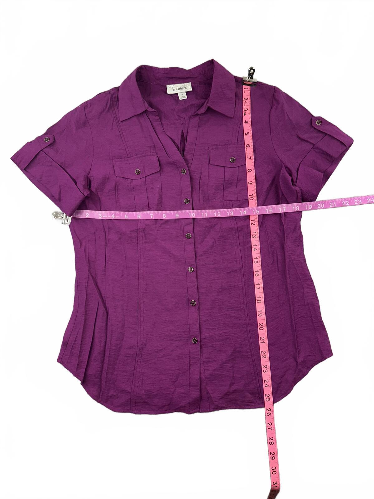 Dressbarn Purple Button Up Shirt Casual Classic Utility Style