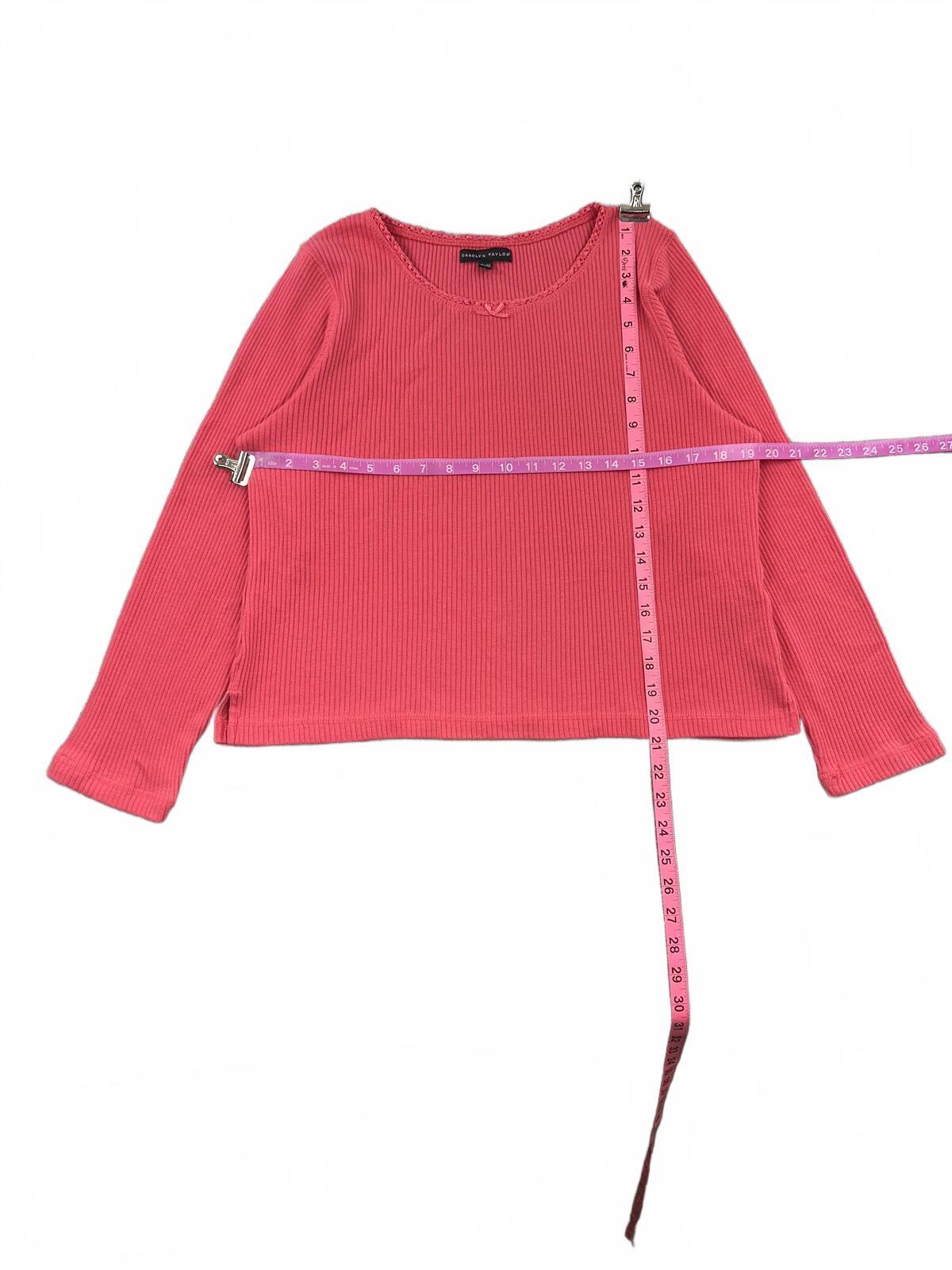 Carolyn Taylor Pink Ribbed Long Sleeve Top Casual Minimalist Cozy Knit