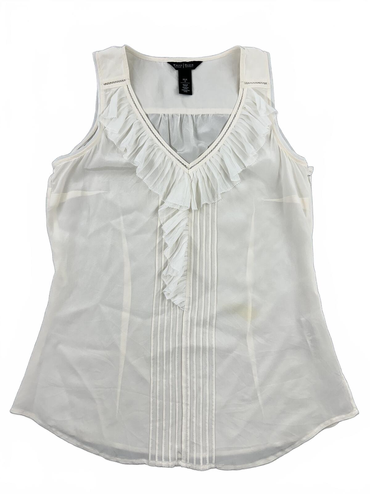 WHBM White House Black Market White Ruffle Trim Sleeveless Blouse