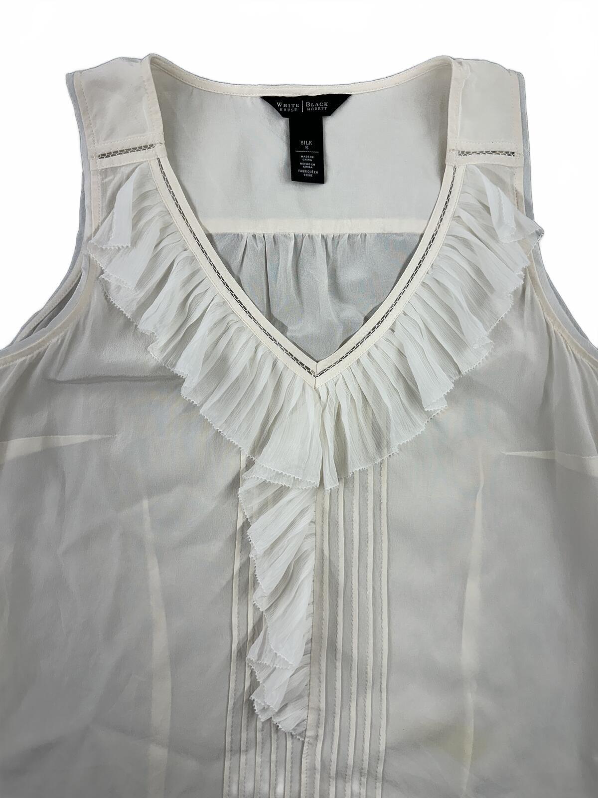 WHBM White House Black Market White Ruffle Trim Sleeveless Blouse