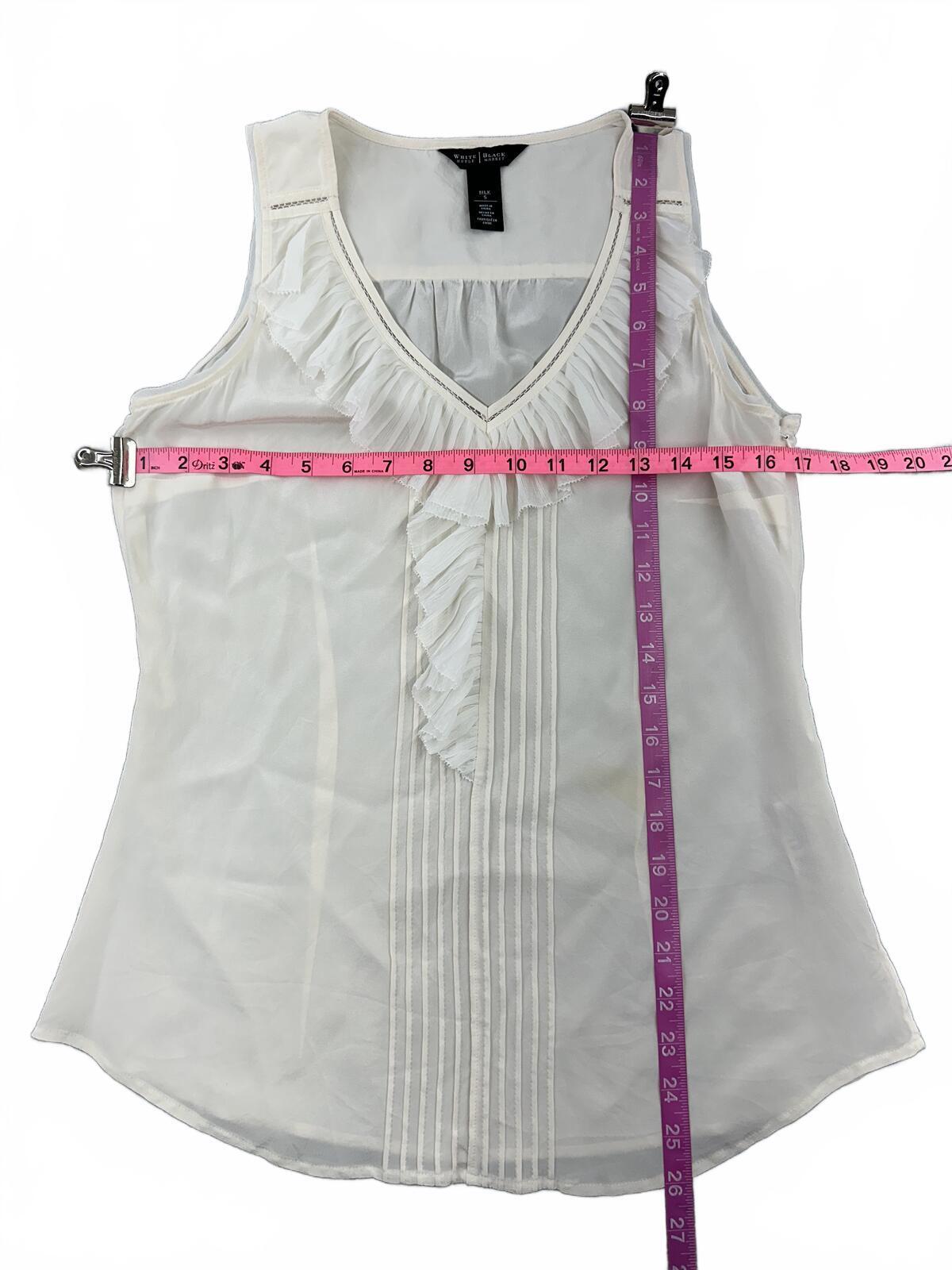 WHBM White House Black Market White Ruffle Trim Sleeveless Blouse