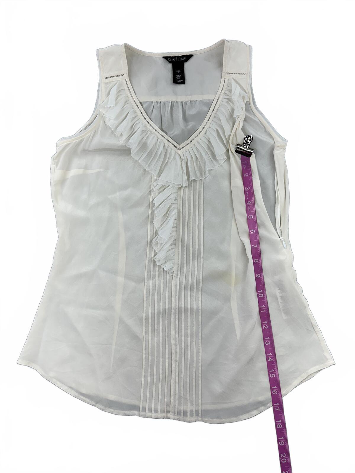 WHBM White House Black Market White Ruffle Trim Sleeveless Blouse