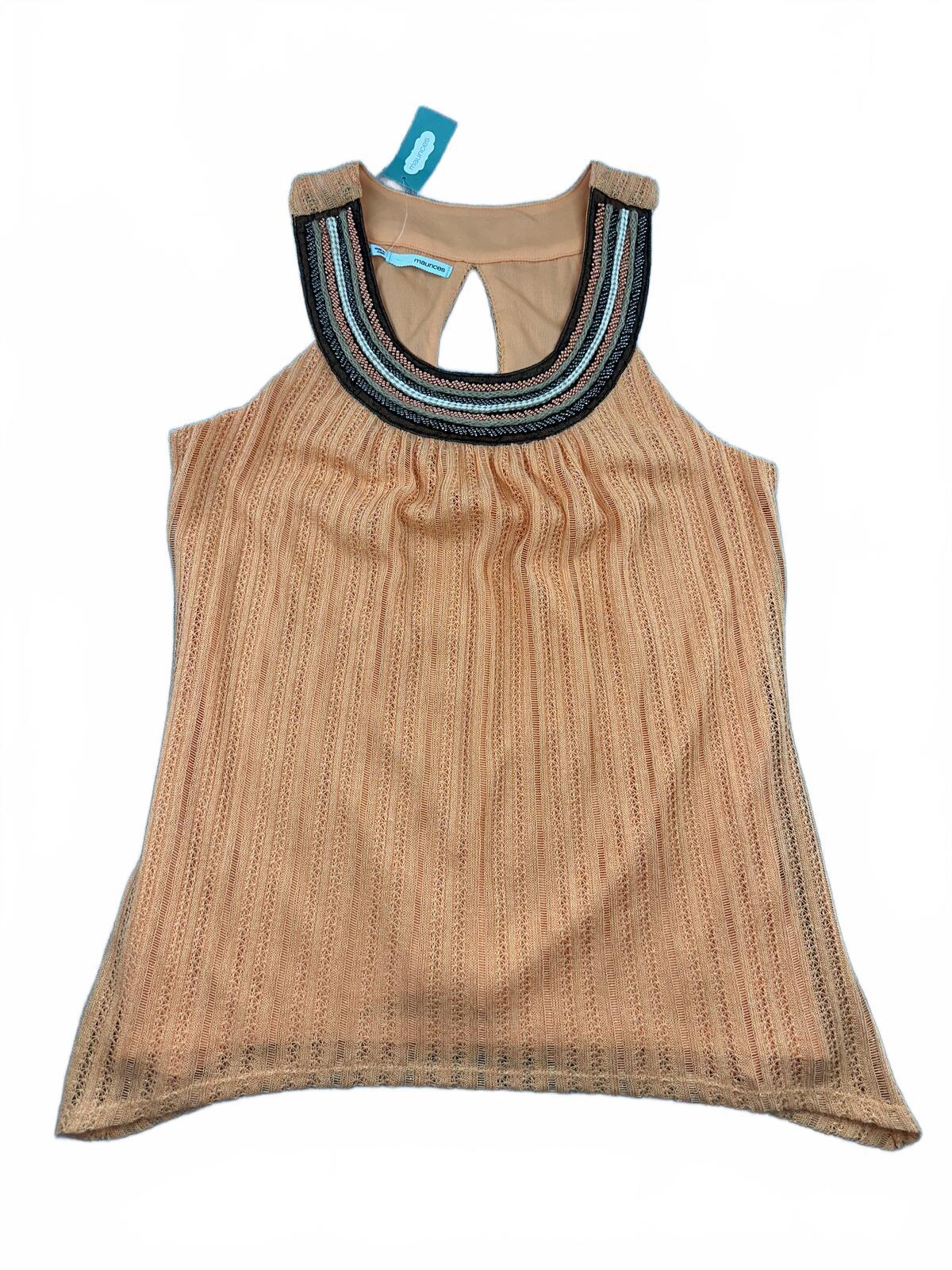 NWT Maurice's Knit Tank Top Peach Embellished Neckline
