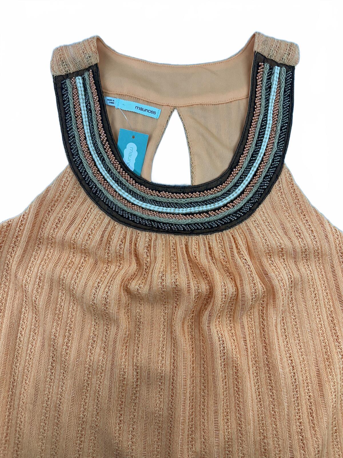 NWT Maurice's Knit Tank Top Peach Embellished Neckline