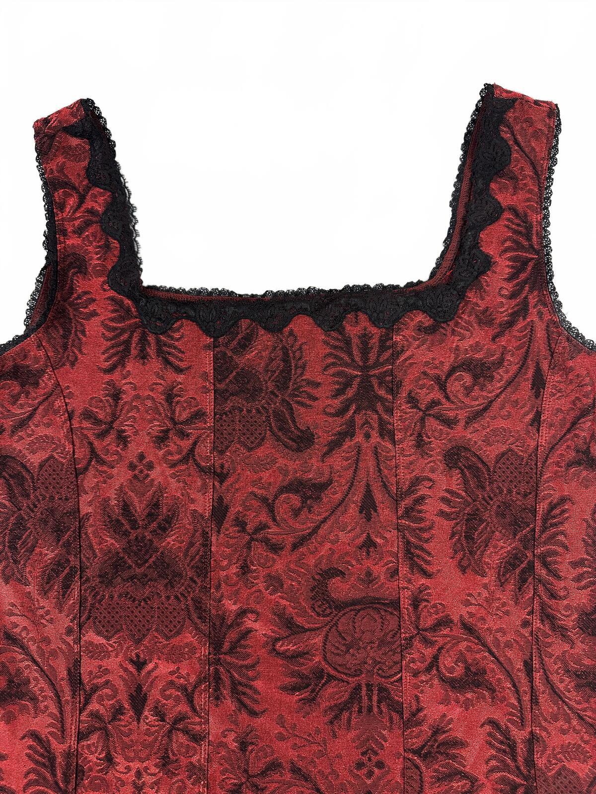 Coldwater Creek Red Brocade Sleeveless Top with Black Lace Trim