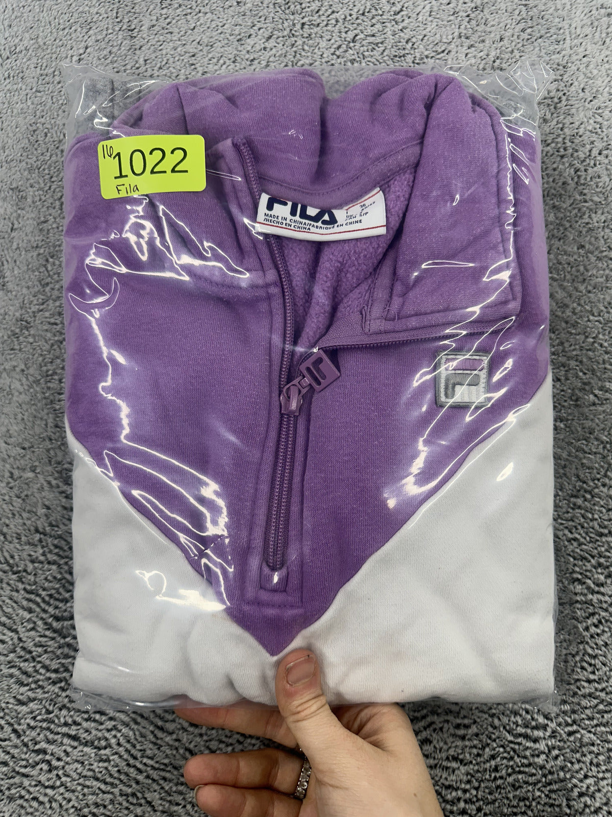 Fila Quarter Zip Pullover Sweatshirt Purple White Grey Colorblock Retro