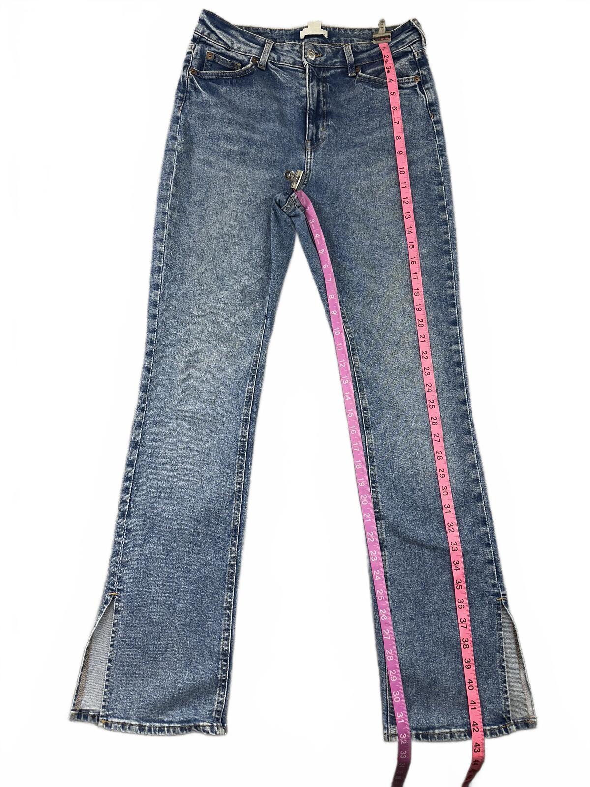 H&M High Waist Flared Blue Denim Jeans with Side Slits Vintage Retro Style