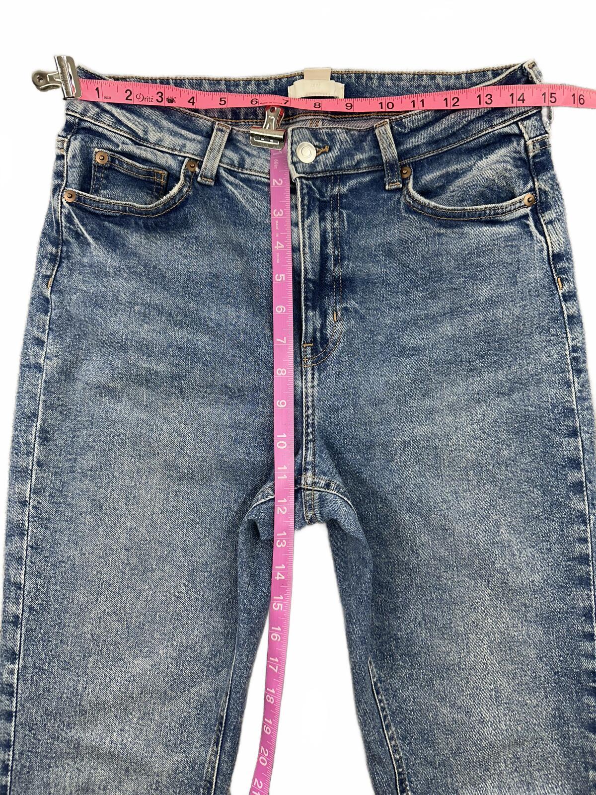H&M High Waist Flared Blue Denim Jeans with Side Slits Vintage Retro Style